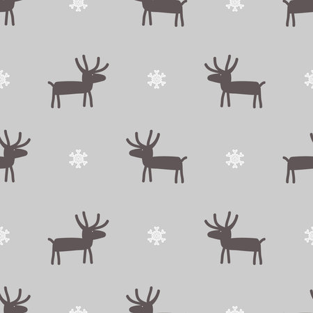 Cute reindeer and snowflakes seamless pattern. Stylized deer character Christmas background. Vector illustratioのイラスト素材