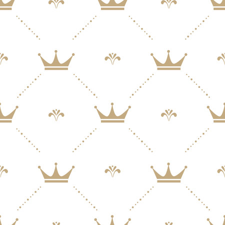 White crowns on grey background. Royal seamless pattern, baby textile or wallpaper vector design.のイラスト素材