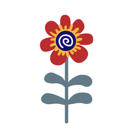 Cute flower in folk Scandinavian style, isolated vector illustration. Adorable design element for craft products packaging, children goods and cards.のイラスト素材