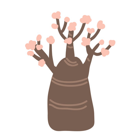 Cartoon bottle tree with flowers isolated vector illustration. Desert rose, Adenium Obesum, or red impala lily in blossomのイラスト素材