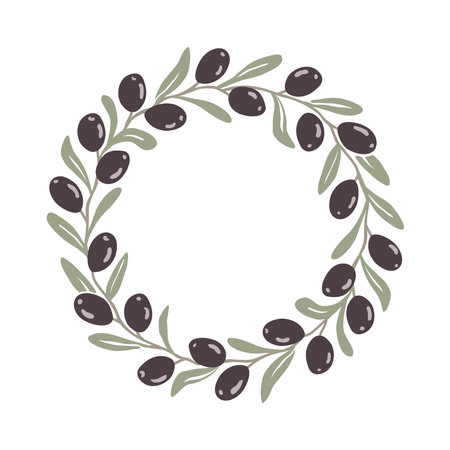 Olive branch wreath. Hand drawn natural vector frameのイラスト素材