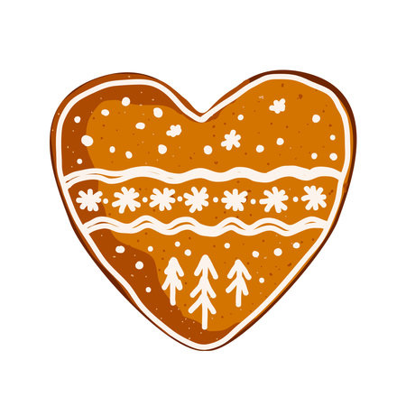 Christmas heart shape gingerbread cookie isolated on white background, vector illustration.のイラスト素材