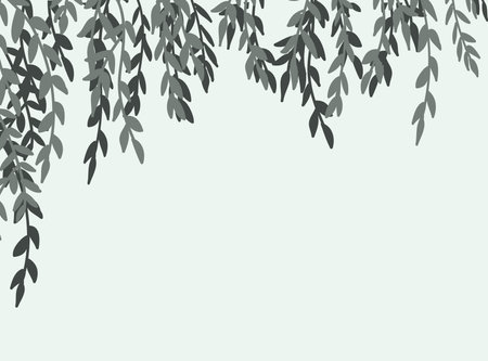 Green willow tree branches frame isolated on white background. Corner tree leaves branches border isolated vectorのイラスト素材