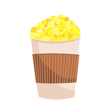 Cup of hot fresh boiled corn. Fast, tasty, and tasty meal. Vector isolated illustration.のイラスト素材