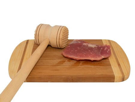 a wooden hammer for beating the meatの写真素材