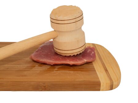 a wooden hammer for beating the meatの写真素材