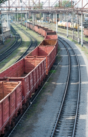long tale of cars stand on railroadのeditorial素材
