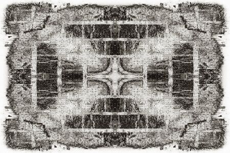 Black and white monochrome old grunge vintage weathered background abstract antique texture with retro patternの写真素材