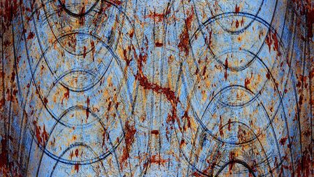 Old Color Grunge Vintage Weathered Background. Abstract Messy Antique Texture With Retro Pattern. Modern Futuristic Painted Wall For Backdrop, Wallpaper Or Banner With Copy Space. Close Up Imageの写真素材