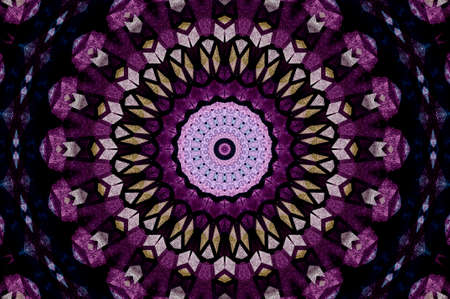 Abstract Colorful Painted Kaleidoscopic Graphic Background. Futuristic Psychedelic Hypnotic Backdrop Pattern With Texture. Folk Ethnic Floral Ornamental Mandala. Vintage Decorative Geometric Mosaicの写真素材