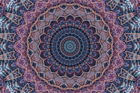 Abstract Colorful Painted Kaleidoscopic Graphic Background. Futuristic Psychedelic Hypnotic Backdrop Pattern With Texture. Folk Ethnic Floral Ornamental Mandala. Vintage Decorative Geometric Mosaicの写真素材