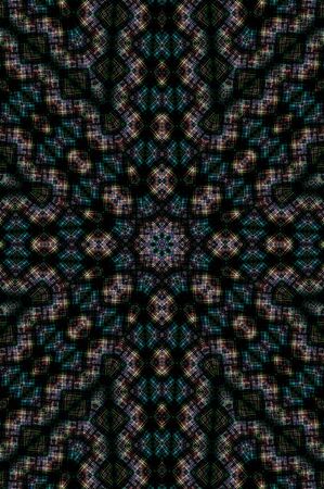 Abstract Colorful Painted Kaleidoscopic Graphic Background. Futuristic Psychedelic Hypnotic Backdrop Pattern With Texture. Folk Ethnic Floral Ornamental Mandala. Vintage Decorative Geometric Mosaicの写真素材