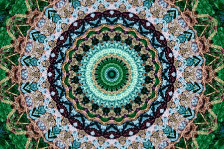 Abstract Colorful Painted Kaleidoscopic Graphic Background. Futuristic Psychedelic Hypnotic Backdrop Pattern With Texture. Folk Ethnic Floral Ornamental Mandala. Vintage Decorative Geometric Mosaicの写真素材