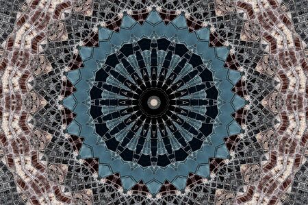 Abstract Colorful Painted Kaleidoscopic Graphic Background. Futuristic Psychedelic Hypnotic Backdrop Pattern With Texture. Folk Ethnic Floral Ornamental Mandala. Vintage Decorative Geometric Mosaicの写真素材