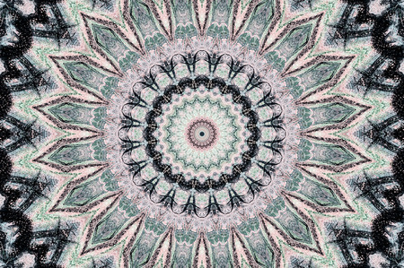 Abstract Colorful Painted Kaleidoscopic Graphic Background. Futuristic Psychedelic Hypnotic Backdrop Pattern With Texture. Folk Ethnic Floral Ornamental Mandala. Vintage Decorative Geometric Mosaicの写真素材