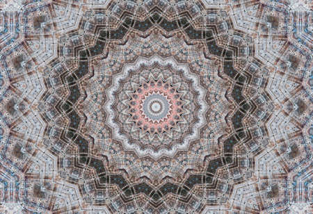 Abstract Colorful Painted Kaleidoscopic Graphic Background. Futuristic Psychedelic Hypnotic Backdrop Pattern With Texture. Folk Ethnic Floral Ornamental Mandala. Vintage Decorative Geometric Mosaicの写真素材