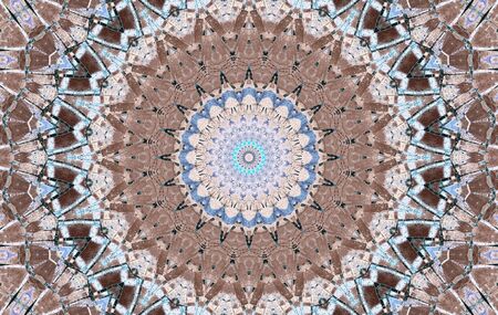 Abstract Colorful Painted Kaleidoscopic Graphic Background. Futuristic Psychedelic Hypnotic Backdrop Pattern With Texture. Folk Ethnic Floral Ornamental Mandala. Vintage Decorative Geometric Mosaicの写真素材