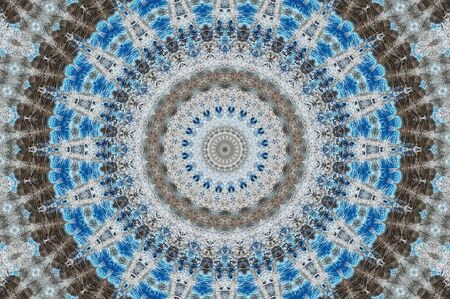 Abstract Colorful Painted Kaleidoscopic Graphic Background. Futuristic Psychedelic Hypnotic Backdrop Pattern With Texture. Folk Ethnic Floral Ornamental Mandala. Vintage Decorative Geometric Mosaicの写真素材