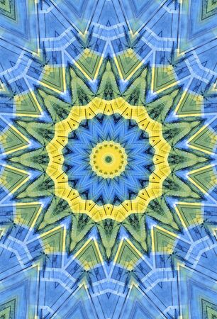 Abstract Colorful Painted Kaleidoscopic Graphic Background. Futuristic Psychedelic Hypnotic Backdrop Pattern With Texture. Folk Ethnic Floral Ornamental Mandala. Vintage Decorative Geometric Mosaicの写真素材