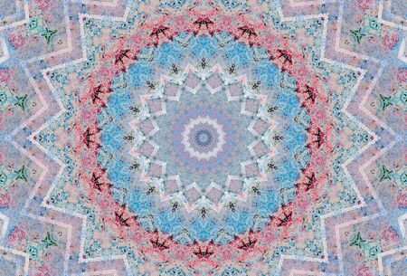 Abstract Colorful Painted Kaleidoscopic Graphic Background. Futuristic Psychedelic Hypnotic Backdrop Pattern With Texture. Folk Ethnic Floral Ornamental Mandala. Vintage Decorative Geometric Mosaicの写真素材