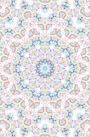 Abstract Colorful Painted Kaleidoscopic Graphic Background. Futuristic Psychedelic Hypnotic Backdrop Pattern With Texture. Folk Ethnic Floral Ornamental Mandala. Vintage Decorative Geometric Mosaicの写真素材