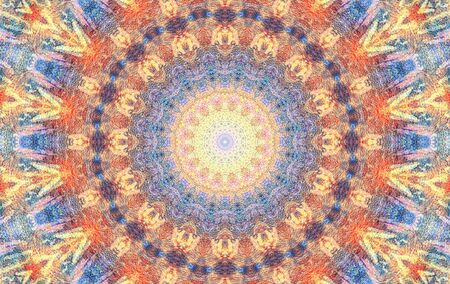 Abstract Colorful Painted Kaleidoscopic Graphic Background. Futuristic Psychedelic Hypnotic Backdrop Pattern With Texture. Folk Ethnic Floral Ornamental Mandala. Vintage Decorative Geometric Mosaicの写真素材