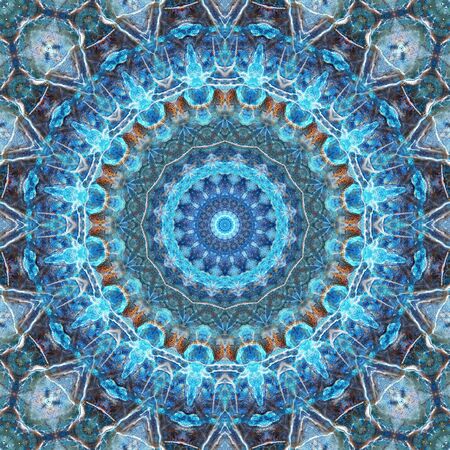 Abstract Colorful Painted Kaleidoscopic Graphic Background. Futuristic Psychedelic Hypnotic Backdrop Pattern With Texture. Folk Ethnic Floral Ornamental Mandala. Vintage Decorative Geometric Mosaicの写真素材