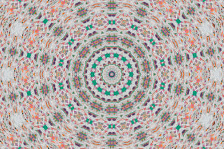 Abstract Colorful Painted Kaleidoscopic Graphic Background. Futuristic Psychedelic Hypnotic Backdrop Pattern With Texture. Folk Ethnic Floral Ornamental Mandala. Vintage Decorative Geometric Mosaicの写真素材