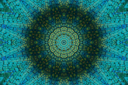 Abstract Colorful Painted Kaleidoscopic Graphic Background. Futuristic Psychedelic Hypnotic Backdrop Pattern With Texture. Folk Ethnic Floral Ornamental Mandala. Vintage Decorative Geometric Mosaicの写真素材