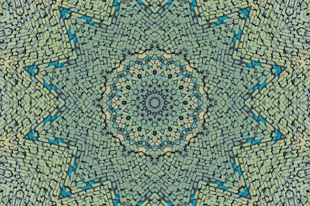 Abstract Colorful Painted Kaleidoscopic Graphic Background. Futuristic Psychedelic Hypnotic Backdrop Pattern With Texture. Folk Ethnic Floral Ornamental Mandala. Vintage Decorative Geometric Mosaicの写真素材