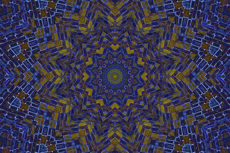 Abstract Colorful Painted Kaleidoscopic Graphic Background. Futuristic Psychedelic Hypnotic Backdrop Pattern With Texture. Folk Ethnic Floral Ornamental Mandala. Vintage Decorative Geometric Mosaicの写真素材