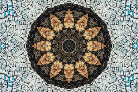 Abstract Colorful Painted Kaleidoscopic Graphic Background. Futuristic Psychedelic Hypnotic Backdrop Pattern With Texture. Folk Ethnic Floral Ornamental Mandala. Vintage Decorative Geometric Mosaicの写真素材