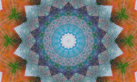 Abstract Colorful Painted Kaleidoscopic Graphic Background. Futuristic Psychedelic Hypnotic Backdrop Pattern With Texture. Folk Ethnic Floral Ornamental Mandala. Vintage Decorative Geometric Mosaicの写真素材