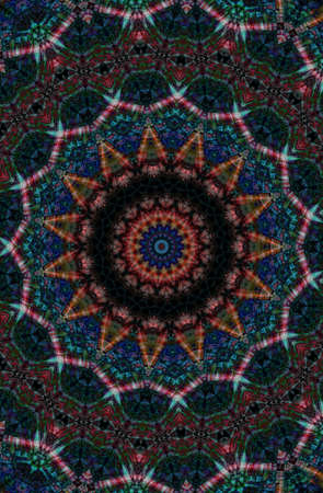 Abstract Colorful Painted Kaleidoscopic Graphic Background. Futuristic Psychedelic Hypnotic Backdrop Pattern With Texture. Folk Ethnic Floral Ornamental Mandala. Vintage Decorative Geometric Mosaicの写真素材