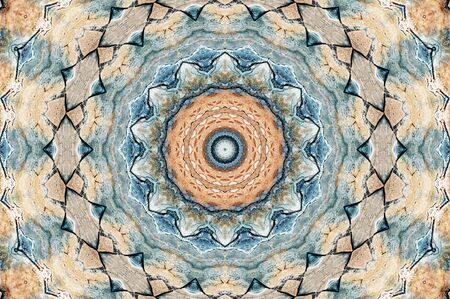 Abstract Colorful Painted Kaleidoscopic Graphic Background. Futuristic Psychedelic Hypnotic Backdrop Pattern With Texture. Folk Ethnic Floral Ornamental Mandala. Vintage Decorative Geometric Mosaicの写真素材