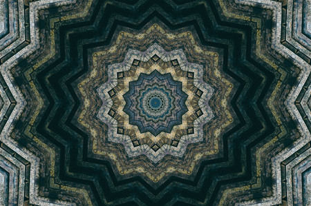 Abstract Colorful Painted Kaleidoscopic Graphic Background. Futuristic Psychedelic Hypnotic Backdrop Pattern With Texture. Folk Ethnic Floral Ornamental Mandala. Vintage Decorative Geometric Mosaicの写真素材