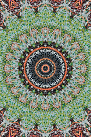 Abstract Colorful Painted Kaleidoscopic Graphic Background. Futuristic Psychedelic Hypnotic Backdrop Pattern With Texture. Folk Ethnic Floral Ornamental Mandala. Vintage Decorative Geometric Mosaicの写真素材