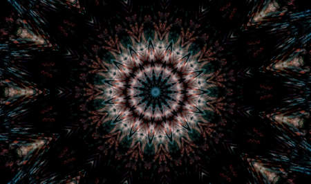 Abstract Colorful Painted Kaleidoscopic Graphic Background. Futuristic Psychedelic Hypnotic Backdrop Pattern With Texture. Folk Ethnic Floral Ornamental Mandala. Vintage Decorative Geometric Mosaicの写真素材