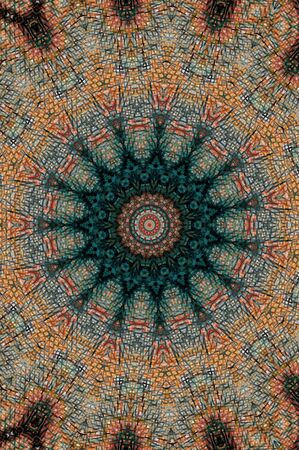 Abstract Colorful Painted Kaleidoscopic Graphic Background. Futuristic Psychedelic Hypnotic Backdrop Pattern With Texture. Folk Ethnic Floral Ornamental Mandala. Vintage Decorative Geometric Mosaicの写真素材