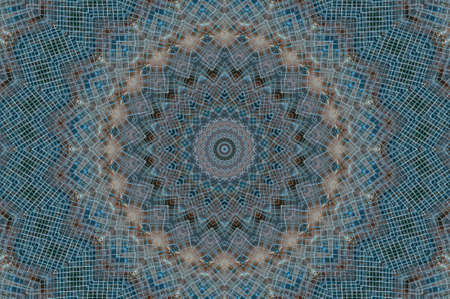 Abstract Colorful Painted Kaleidoscopic Graphic Background. Futuristic Psychedelic Hypnotic Backdrop Pattern With Texture. Folk Ethnic Floral Ornamental Mandala. Vintage Decorative Geometric Mosaicの写真素材