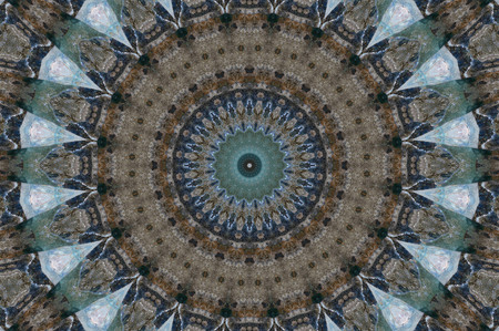 Abstract Colorful Painted Kaleidoscopic Graphic Background. Futuristic Psychedelic Hypnotic Backdrop Pattern With Texture. Folk Ethnic Floral Ornamental Mandala. Vintage Decorative Geometric Mosaicの写真素材