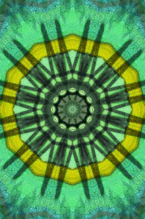 Abstract Colorful Painted Kaleidoscopic Graphic Background. Futuristic Psychedelic Hypnotic Backdrop Pattern With Texture. Folk Ethnic Floral Ornamental Mandala. Vintage Decorative Geometric Mosaicの写真素材