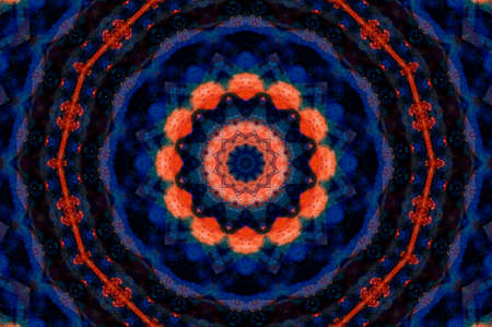 Abstract Colorful Painted Kaleidoscopic Graphic Background. Futuristic Psychedelic Hypnotic Backdrop Pattern With Texture. Folk Ethnic Floral Ornamental Mandala. Vintage Decorative Geometric Mosaicの写真素材