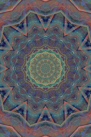 Abstract Colorful Painted Kaleidoscopic Graphic Background. Futuristic Psychedelic Hypnotic Backdrop Pattern With Texture. Folk Ethnic Floral Ornamental Mandala. Vintage Decorative Geometric Mosaicの写真素材