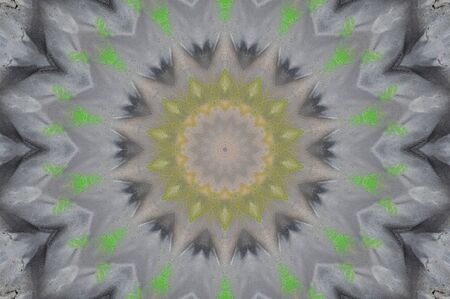 Abstract Colorful Painted Kaleidoscopic Graphic Background. Futuristic Psychedelic Hypnotic Backdrop Pattern With Texture. Folk Ethnic Floral Ornamental Mandala. Vintage Decorative Geometric Mosaicの写真素材