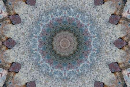 Abstract Colorful Painted Kaleidoscopic Graphic Background. Futuristic Psychedelic Hypnotic Backdrop Pattern With Texture. Folk Ethnic Floral Ornamental Mandala. Vintage Decorative Geometric Mosaicの写真素材