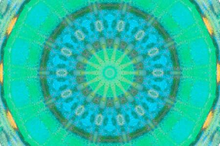 Abstract Colorful Painted Kaleidoscopic Graphic Background. Futuristic Psychedelic Hypnotic Backdrop Pattern With Texture. Folk Ethnic Floral Ornamental Mandala. Vintage Decorative Geometric Mosaicの写真素材