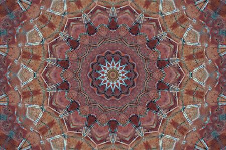 Abstract Colorful Painted Kaleidoscopic Graphic Background. Futuristic Psychedelic Hypnotic Backdrop Pattern With Texture. Folk Ethnic Floral Ornamental Mandala. Vintage Decorative Geometric Mosaicの写真素材