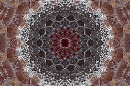 Abstract Colorful Painted Kaleidoscopic Graphic Background. Futuristic Psychedelic Hypnotic Backdrop Pattern With Texture. Folk Ethnic Floral Ornamental Mandala. Vintage Decorative Geometric Mosaicの写真素材