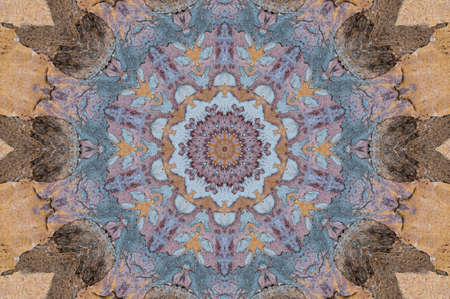 Abstract Colorful Painted Kaleidoscopic Graphic Background. Futuristic Psychedelic Hypnotic Backdrop Pattern With Texture. Folk Ethnic Floral Ornamental Mandala. Vintage Decorative Geometric Mosaicの写真素材